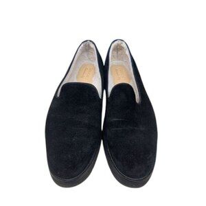 Doucal's Suede Loafers Womens 39 US 8.5 Black Sherpa Lined Slip On Italy Classic